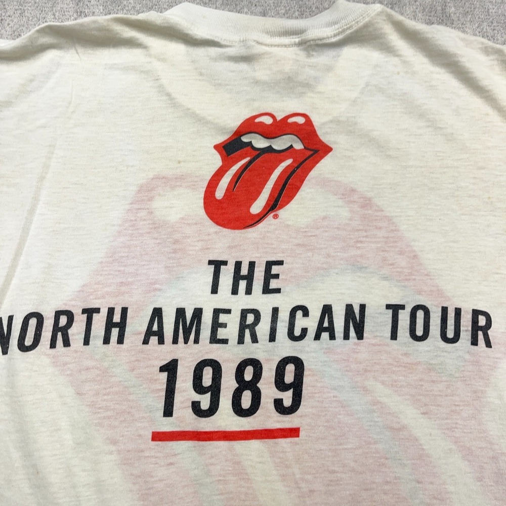 Vintage Rolling Stones Shirt Men Large White Band Tee 1989 80s Paper Thin Staind - Picture 13 of 16